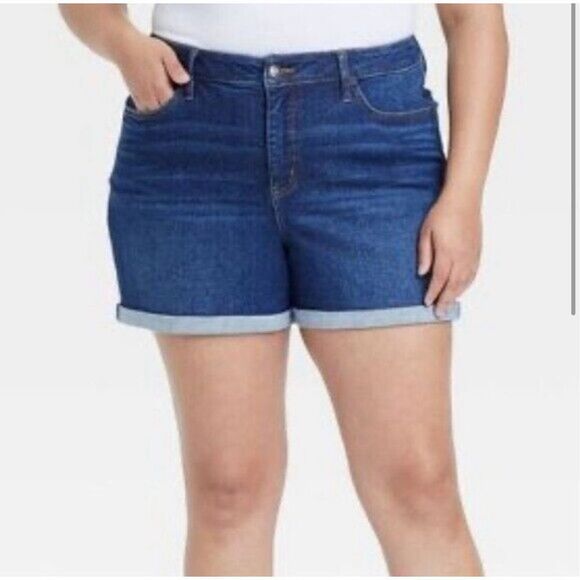 Ava & Viv Women’s High-Rise Midi Stretch No Gap Waistband Denim Shorts 26W - Picture 1 of 12